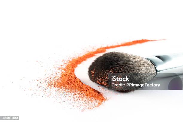 Orange Powder Eyeshadow On A Brush Fashion Beauty Stock Photo - Download Image Now - 2015, Applying, Arts Culture and Entertainment