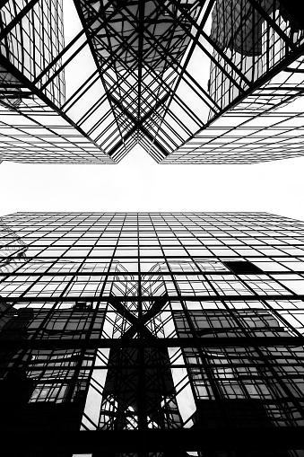 Hong Kong modern commercial architecture B&W.
