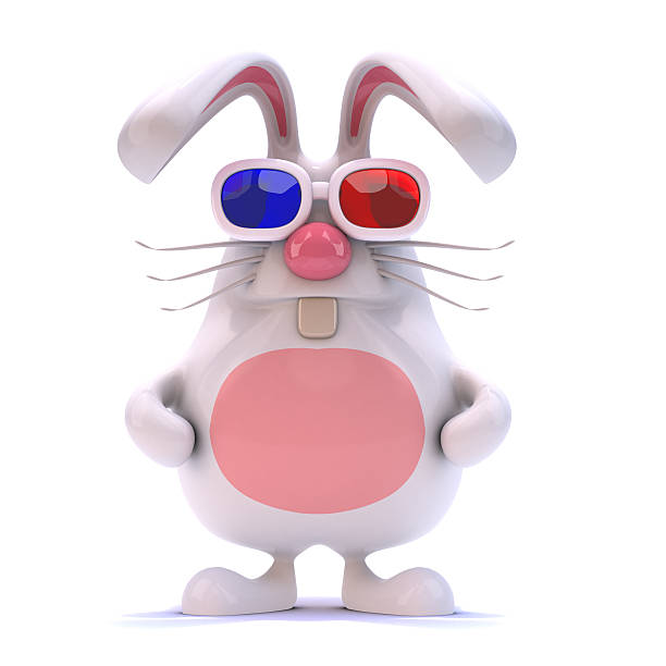 3d render of a white rabbit watching a 3d film