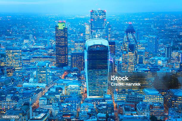 London Financial District Stock Photo - Download Image Now - Aerial View, Dusk, London - England