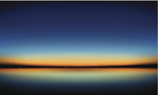 matahari terbenam - cakrawala di atas air ilustrasi stok