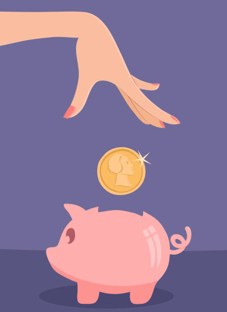 Savings Hand dropping money into a piggy bank. EPS10 vector illustration, global colors, easy to modify. banking silhouettes stock illustrations