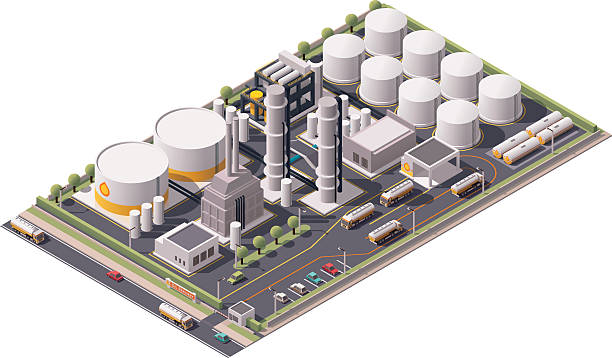 вектор изометрические нефтеперерабатывающий завод - oil industry petroleum industry refinery stock illustrations