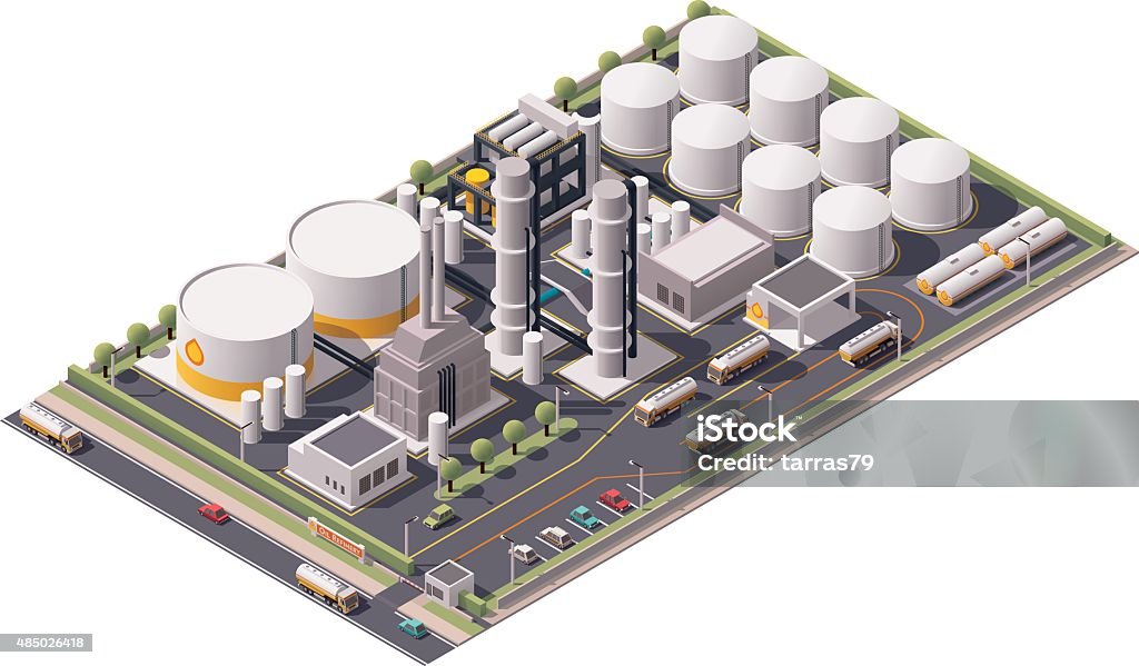 Vector isometric oil refinery Isometric icon set representing oil refinery  Isometric Projection stock vector