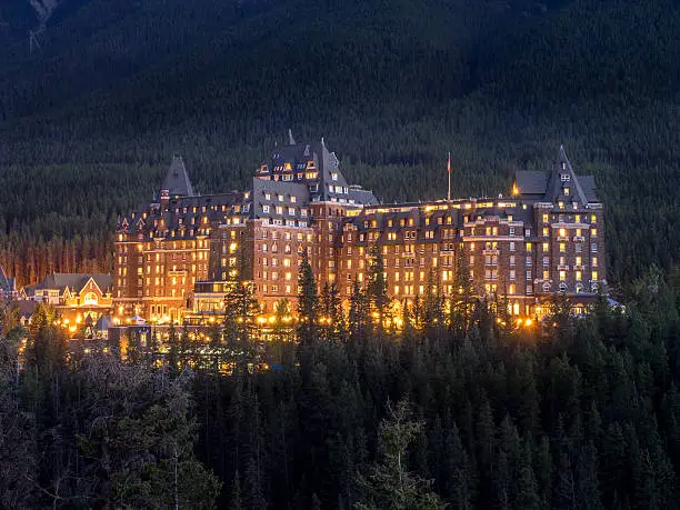 Banff Springs Hotel located in Banff National Park Alberta Canada which was built in the 1800s.