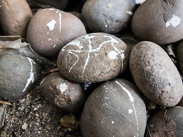 istock Black stones painted texture background selective focusing at the middle 485027768