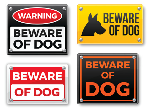 Collection of beware of dog warning and danger signs. EPS 10 file. Transparency effects used on highlight elements.