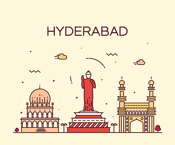 skyline von hyderabad vektor-illustration linear - hyderabad stock-grafiken, -clipart, -cartoons und -symbole