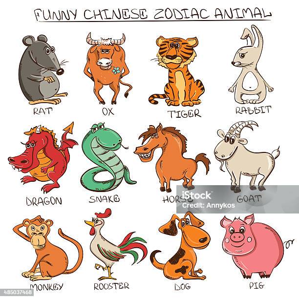 Set Of Isolated Chinese Zodiac Animals Signs Stock Illustration - Download  Image Now - Number 12, Animal, Astrology Sign - iStock