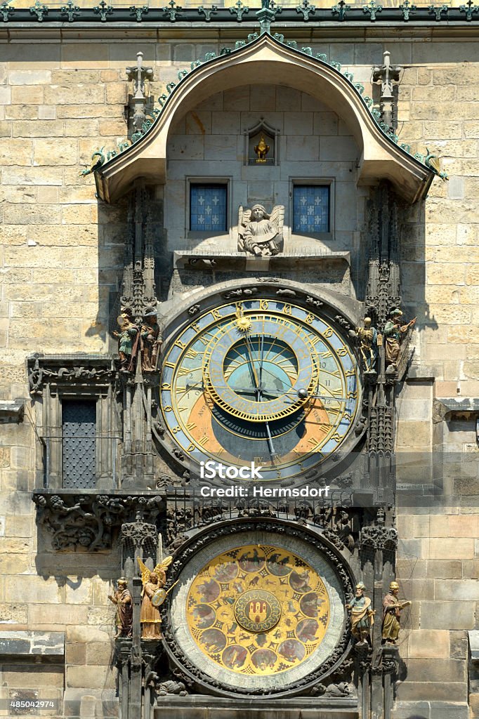 Astronomical clock of Prague - Czech Republic Astronomical clock at the Old Town Hall of Prague in the Czech Republic. 2015 Stock Photo