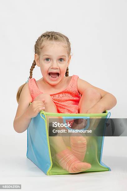 Happy Girl In A Box For Toys Stock Photo - Download Image Now - 2015, 4-5 Years, Baby - Human Age