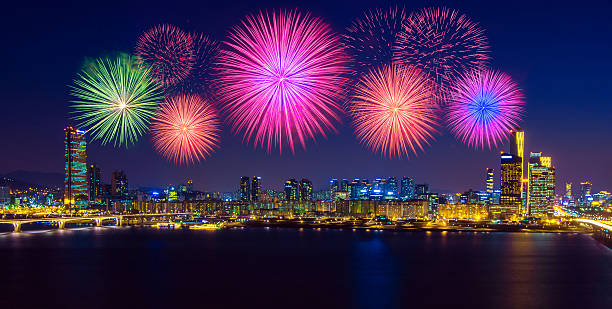 festival di fuoco d'artificio in corea. - firework display foto e immagini stock