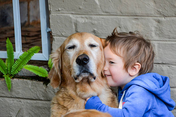 istock Little Boy Hugging His Dog - A Golden Retriever 485046806