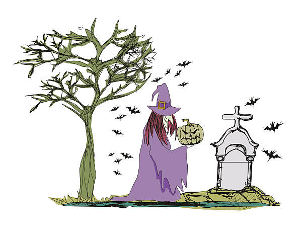 illustration of witch with Halloween pumpkin vector art illustration