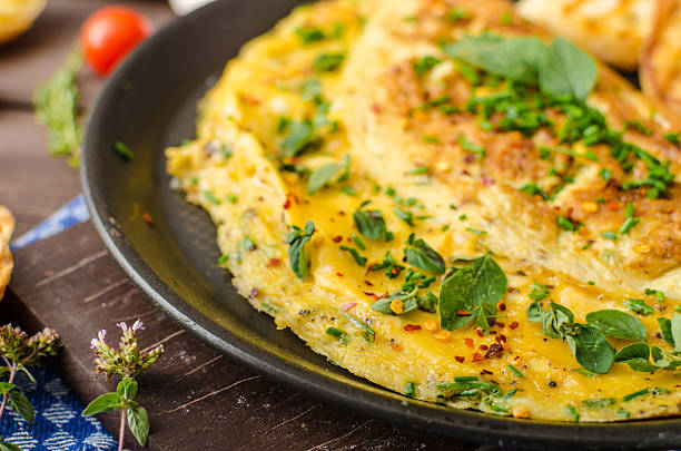 istock Herb omelette with chives and oregano 485050620