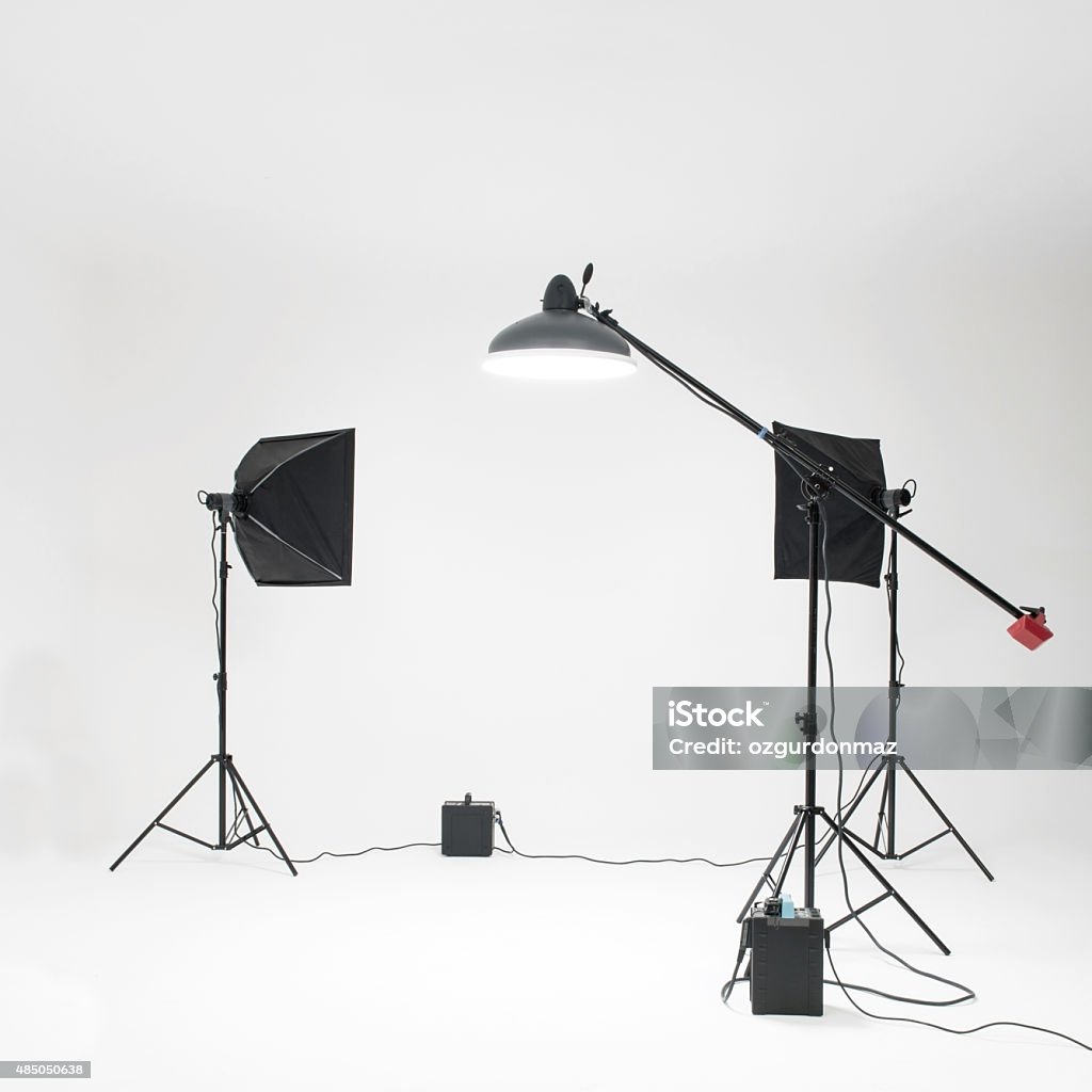 Professional photo studio Professional photo studio with flash lights, stands, camera and background equipments Photo Shoot Stock Photo