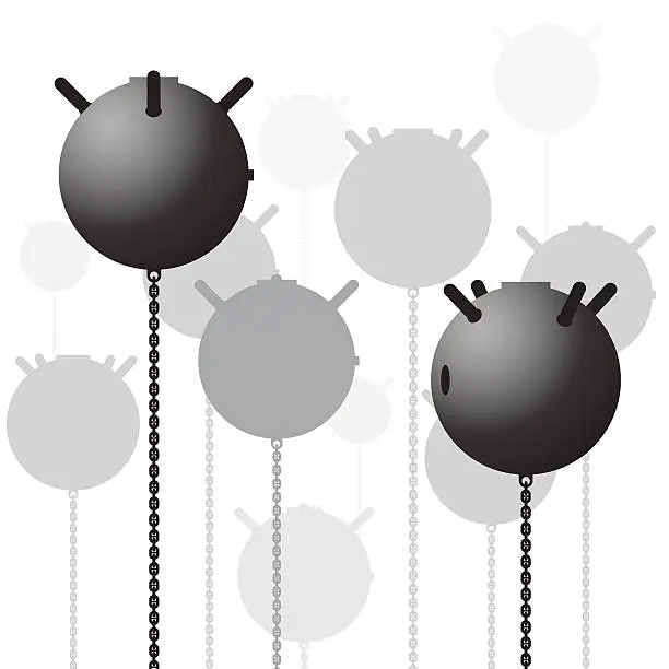 Vector illustration of lot of sea mines in the sea