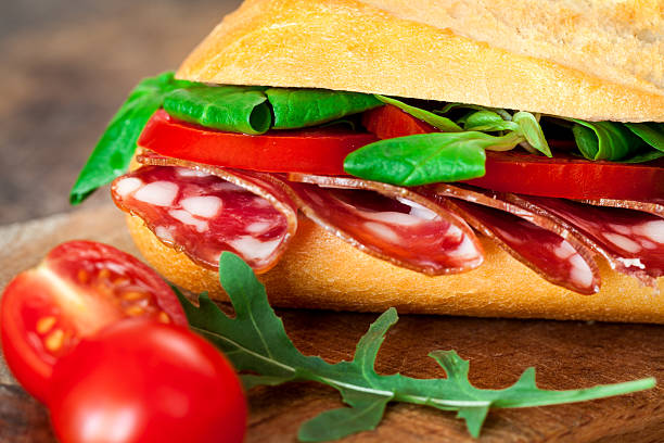 istock Baguette Sandwich with pepperoni 485051096