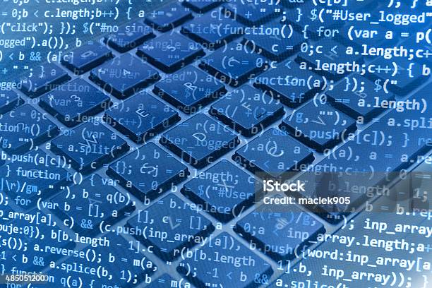 Software Developer Programming Code On Computer Stock Photo - Download Image Now - Javascript, Blue, Html