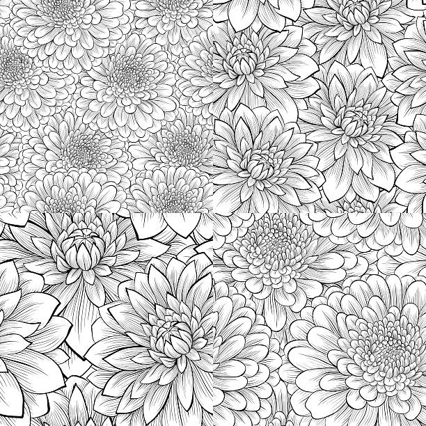 一連のブラックとホワイトの花のシームレスなパターン。 - textile in a row painted image white点のイラスト素材／クリップアート素材／マンガ素材／アイコン素材