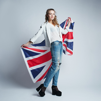 beautiful girl with the flag of Britain