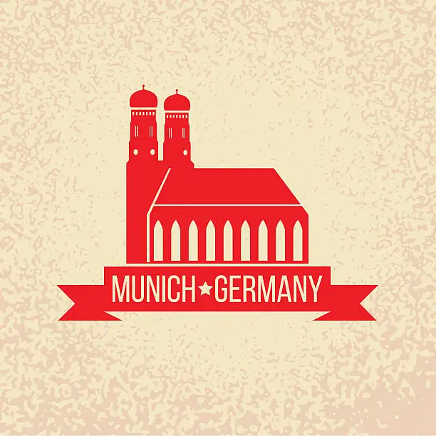 Vector illustration of Munich. Travel Germany emblem. Bavaria capital sign.