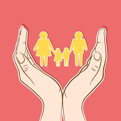 happy family between hand design or secure , insurance concept vector