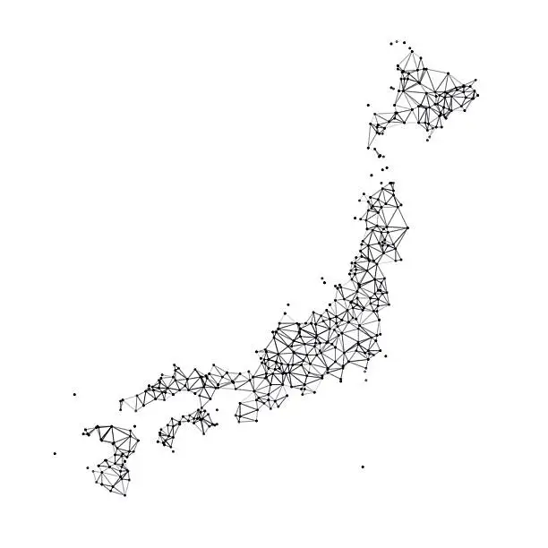 Vector illustration of Japan Map Network Black And White