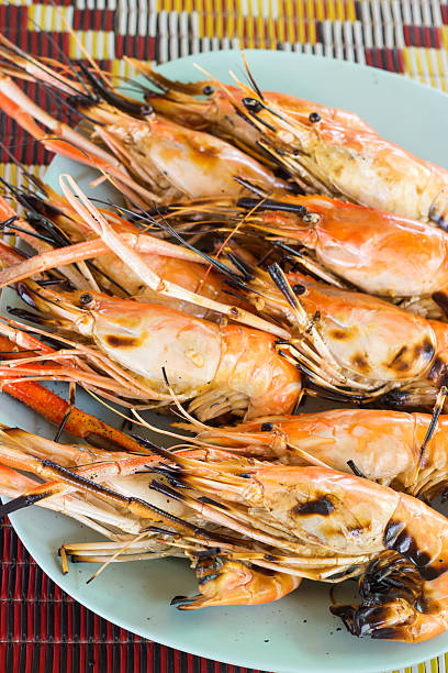 istock closeup of grilled shrimps. 485053822
