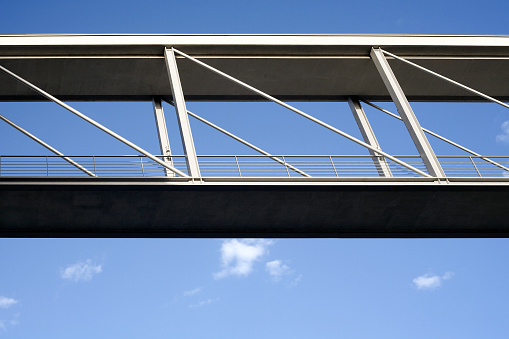 Detail of a pedestrian bridge against blue sky