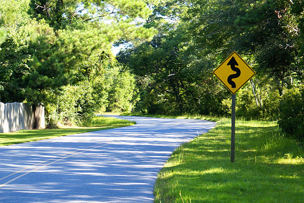 istock Winding Curved Road Street Sign 485057636
