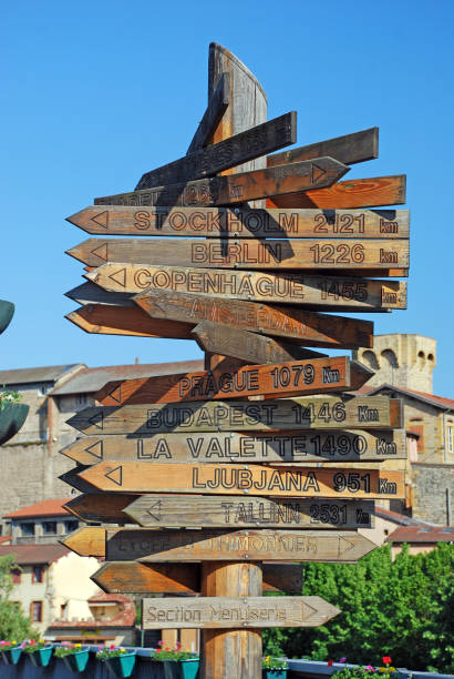 istock Direction sign showing different cities in the world 485065378