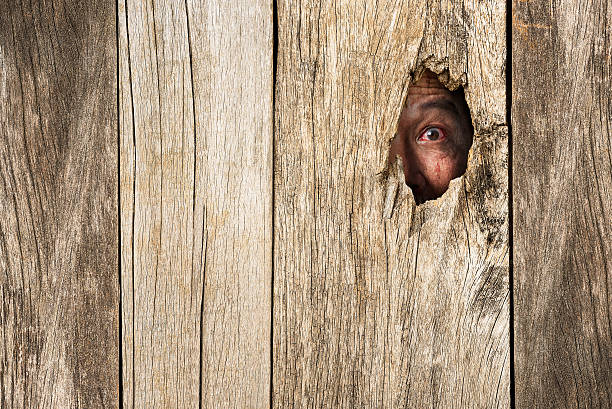 istock Eye of vampire in wooden hole 485065958