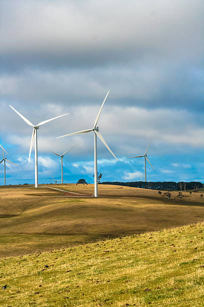Wind turbines for energy production stock photo