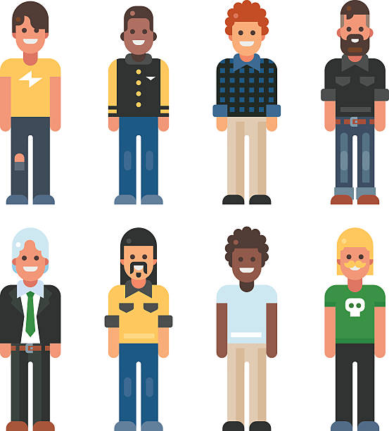 Men in Different Styles Men in different styles. Vector flat illustration. long beard stock illustrations