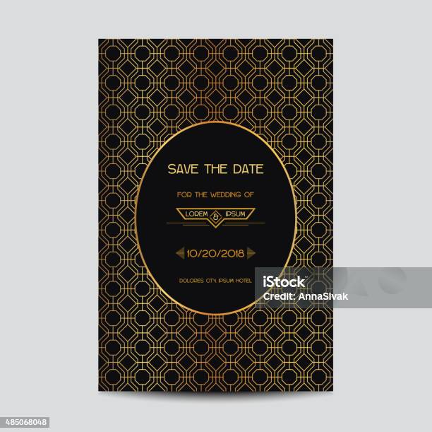 Wedding Invitation Card Art Deco Vintage Style Stock Illustration - Download Image Now - 2015, Anniversary, Art Deco