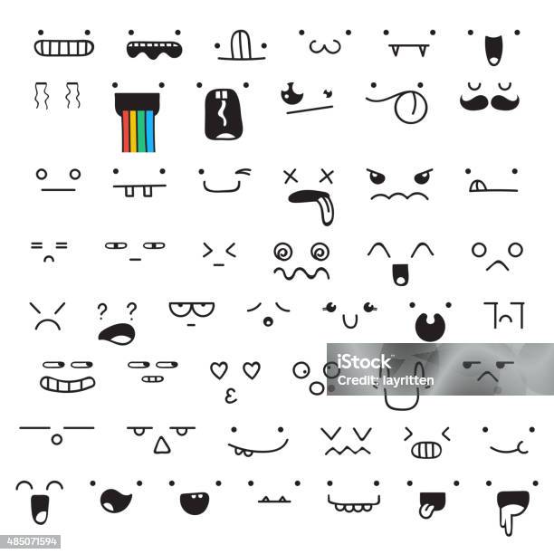 Set Of 50 Different Pieces Doddle Emotions To Create Characters Stock Illustration - Download Image Now