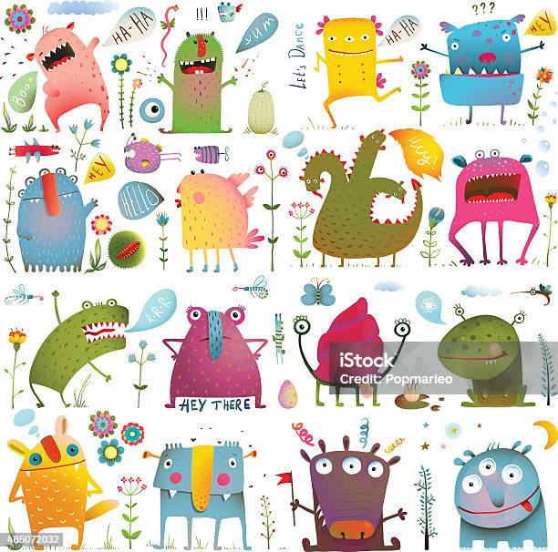 Fun Cute Cartoon Monsters For Kids Design Collection Stock Illustration - Download Image Now