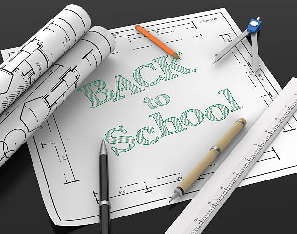 istock Back to School text on paper  with school supplies 485076646