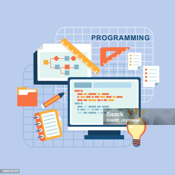 Flat Design Concept Of Programmer Workflow Stock Illustration ...
