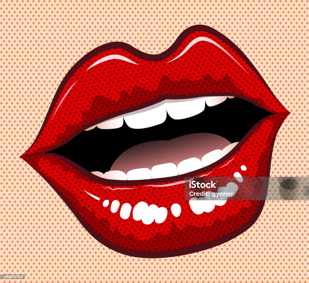 red women lips drawn of vector pop art women lips.This file has been used illustrator CS3 EPS10 version feature of multiply. Human Lips stock vector