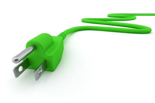 Green Electric Plug Green Electric Plug. Digitally Generated Image isolated on white background power cable photos stock pictures, royalty-free photos & images