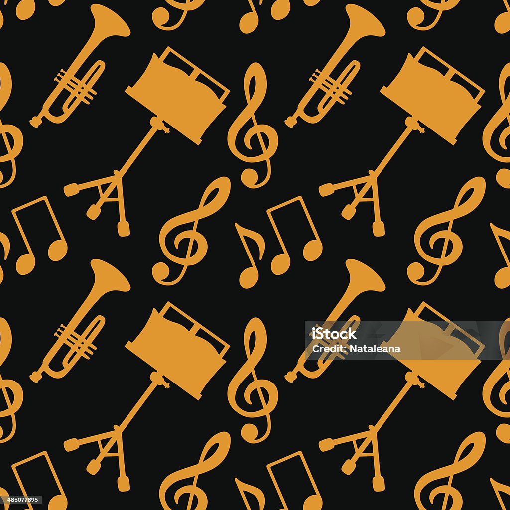 Бесшовный узор с музыкальные ноты и Скрипичный ключ, trumpet, Пюпитр для нот - Векторная графика Абстрактный роялти-фри