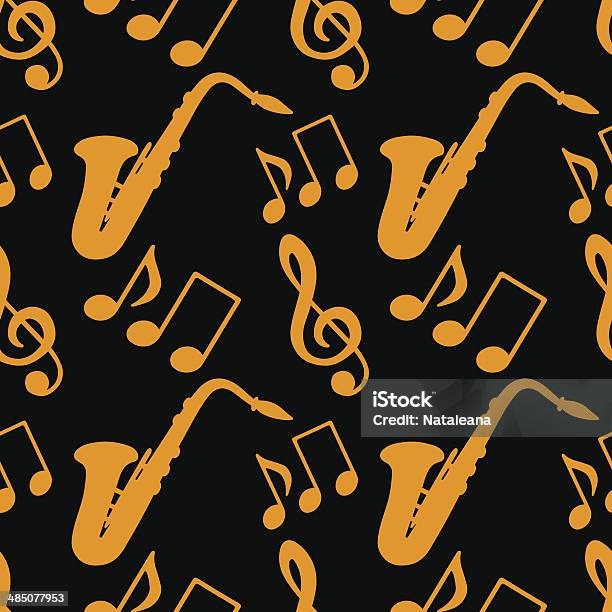 Seamless Pattern With Musical Notes Treble Clef Saxophone Stock Illustration - Download Image Now