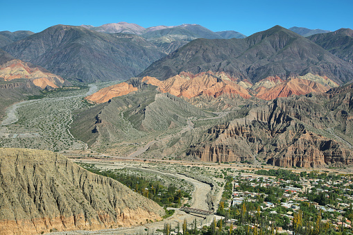 Views of colorful mountains from Tilcara,  Jujuy province, Argentina
