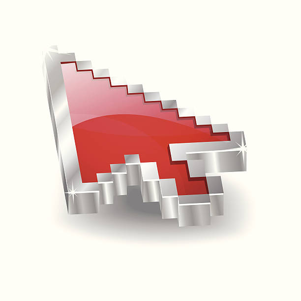 3 d glänzend rote pointer vektor-symbol - arrow sign pointer stick three dimensional shape computer graphic stock-grafiken, -clipart, -cartoons und -symbole