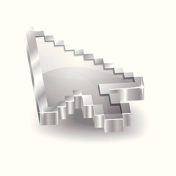 3 d glänzend silber-pointer vektor-symbol - arrow sign pointer stick three dimensional shape computer graphic stock-grafiken, -clipart, -cartoons und -symbole