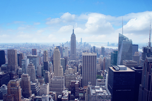 New York City Manhattan midtown aerial panorama, Empire state building view view, United states