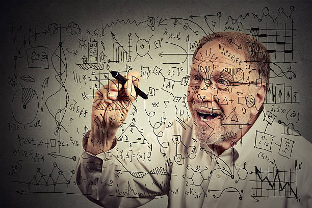 istock Senior scientist writing secret formula with pen 485082134