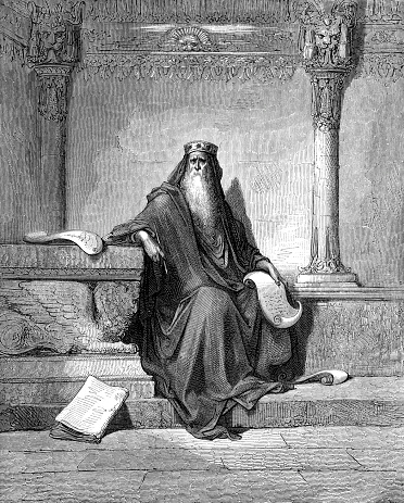Engraving from 1880 showing King Solomon who was the king of Israel and also the son of David.